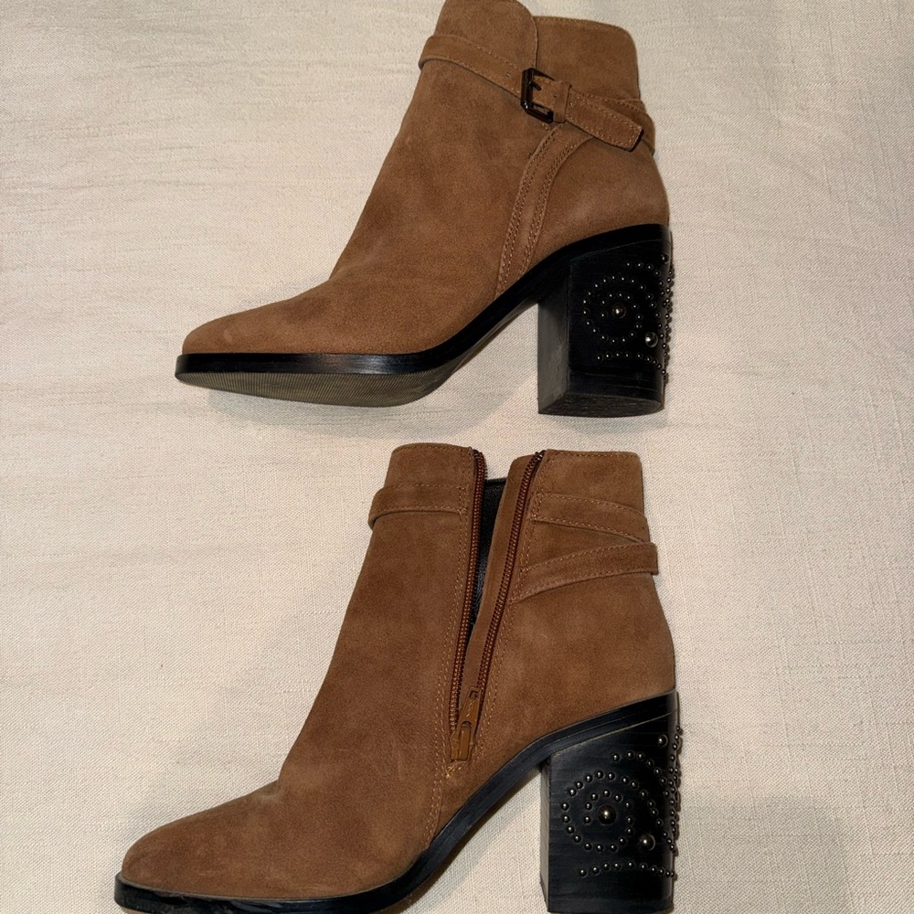 Chic Brown Ankle Boots with Studded Heel